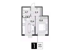 1-к квартира, вторичка, 38м2, 8/18 этаж