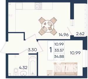 1-к квартира, вторичка, 35м2, 2/18 этаж