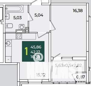 1-к квартира, вторичка, 45м2, 14/20 этаж