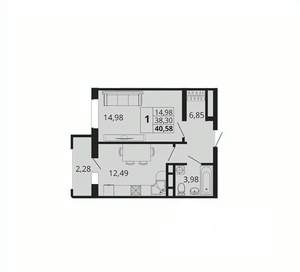 1-к квартира, вторичка, 41м2, 4/18 этаж