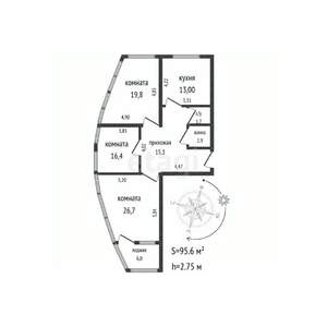 3-к квартира, вторичка, 96м2, 7/24 этаж