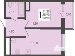 1-к квартира, строящийся дом, 39м2, 2/24 этаж