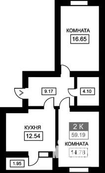 2-к квартира, вторичка, 61м2, 7/9 этаж