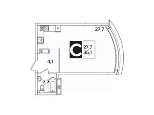 Студия квартира, вторичка, 35м2, 14/16 этаж