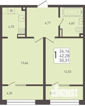1-к квартира, вторичка, 50м2, 3/8 этаж