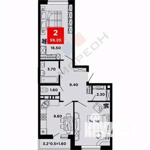 2-к квартира, вторичка, 61м2, 15/16 этаж