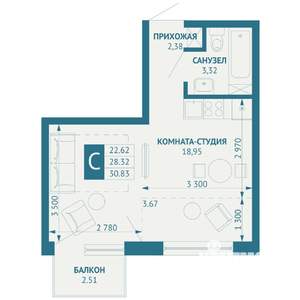 Студия квартира, строящийся дом, 31м2, 6/18 этаж