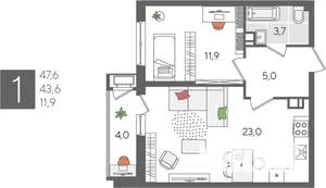 1-к квартира, вторичка, 48м2, 3/24 этаж