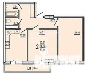 2-к квартира, вторичка, 66м2, 16/17 этаж