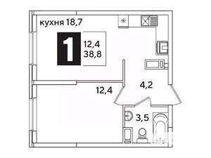 1-к квартира, вторичка, 39м2, 14/16 этаж