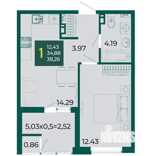 1-к квартира, вторичка, 38м2, 4/18 этаж