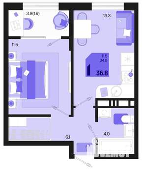 1-к квартира, вторичка, 37м2, 5/18 этаж
