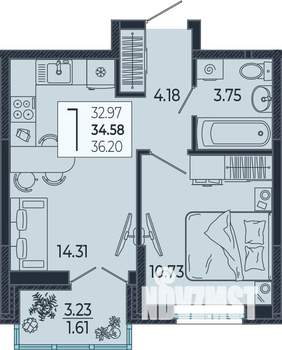 1-к квартира, вторичка, 35м2, 20/21 этаж