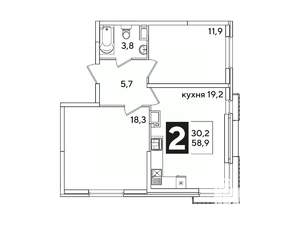 2-к квартира, вторичка, 59м2, 15/16 этаж