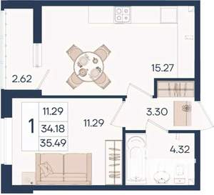 1-к квартира, вторичка, 35м2, 2/18 этаж