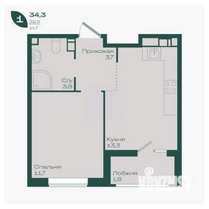 1-к квартира, вторичка, 34м2, 3/18 этаж