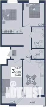 3-к квартира, вторичка, 77м2, 3/18 этаж