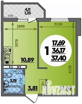 1-к квартира, строящийся дом, 37м2, 3/16 этаж
