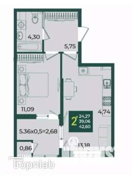 2-к квартира, вторичка, 43м2, 3/18 этаж