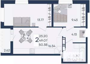 2-к квартира, вторичка, 50м2, 4/18 этаж