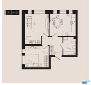 2-к квартира, вторичка, 50м2, 5/18 этаж