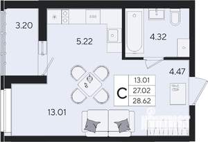 Студия квартира, вторичка, 29м2, 2/8 этаж