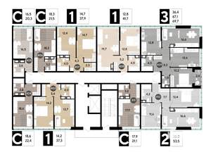 3-к квартира, строящийся дом, 70м2, 15/16 этаж