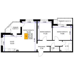 3-к квартира, вторичка, 71м2, 2/16 этаж