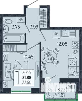 1-к квартира, вторичка, 32м2, 12/21 этаж