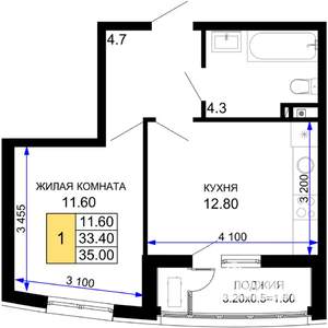 1-к квартира, вторичка, 35м2, 2/18 этаж