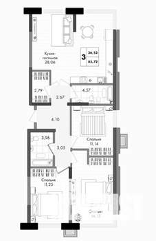 3-к квартира, вторичка, 86м2, 5/9 этаж