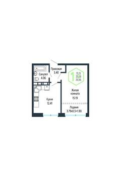 1-к квартира, вторичка, 37м2, 12/24 этаж