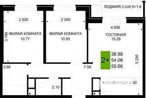 2-к квартира, строящийся дом, 56м2, 2/16 этаж