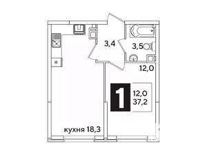 1-к квартира, вторичка, 37м2, 2/16 этаж