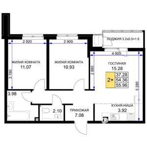 2-к квартира, вторичка, 56м2, 2/16 этаж