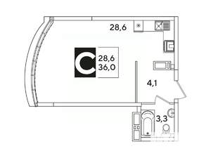 Студия квартира, вторичка, 36м2, 16/16 этаж