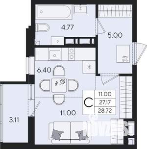 Студия квартира, строящийся дом, 29м2, 3/9 этаж