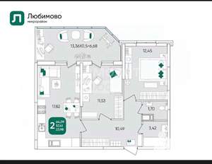 2-к квартира, вторичка, 72м2, 18/24 этаж