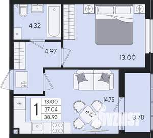1-к квартира, вторичка, 39м2, 2/8 этаж