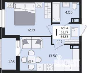 1-к квартира, вторичка, 36м2, 3/8 этаж