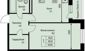 1-к квартира, вторичка, 41м2, 3/3 этаж