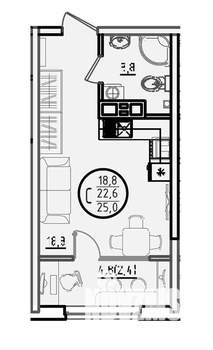 Студия квартира, вторичка, 25м2, 8/18 этаж