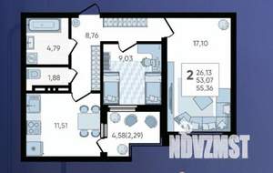 2-к квартира, вторичка, 55м2, 9/20 этаж