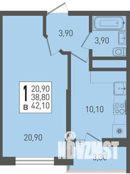 1-к квартира, строящийся дом, 42м2, 11/22 этаж