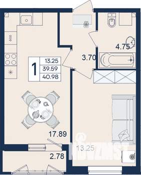 1-к квартира, вторичка, 41м2, 2/18 этаж