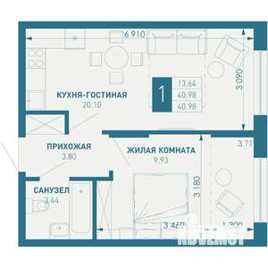 1-к квартира, строящийся дом, 41м2, 8/9 этаж