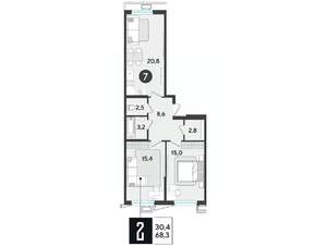 2-к квартира, вторичка, 67м2, 2/18 этаж