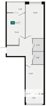 2-к квартира, вторичка, 67м2, 10/18 этаж