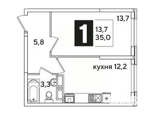 1-к квартира, вторичка, 35м2, 12/16 этаж