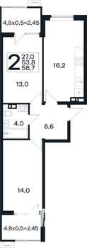 2-к квартира, вторичка, 59м2, 2/4 этаж